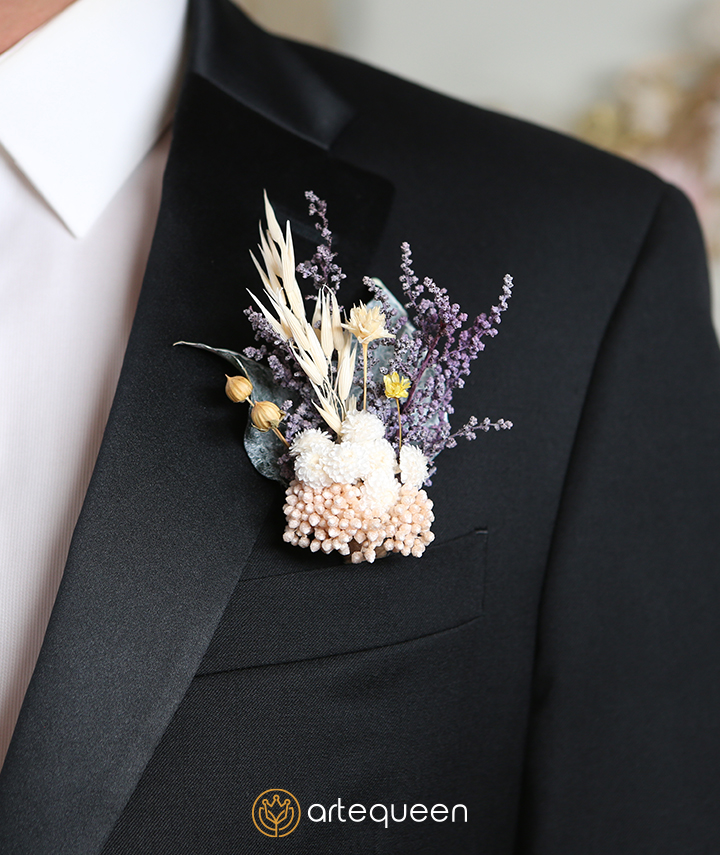 Purple Flowers Men's Boutonniere for Wedding | Wedding Hair Comb Bohemian Style | Preserved Flower Wedding Hair Comb