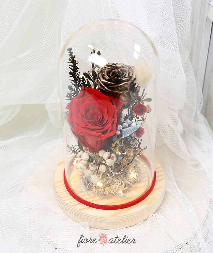 Handmade Glass dome , special gift with red rose flower
