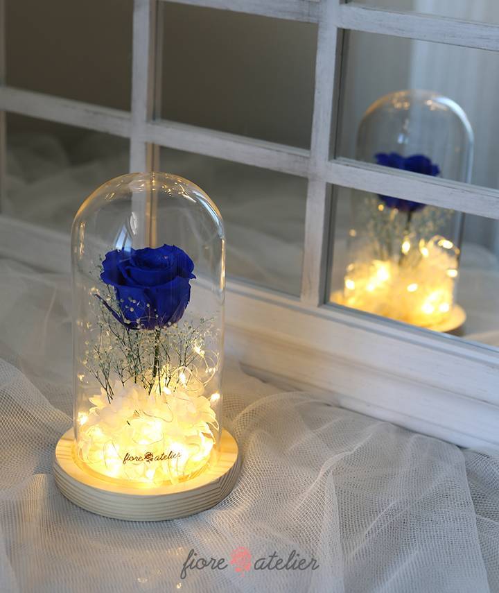 LED Glass Dome with Blue flower rose