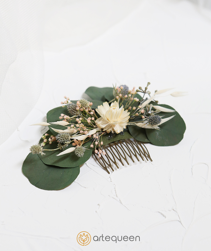 Bridal Haircomb Made with Naturally preserved greenery eucalyptus flower