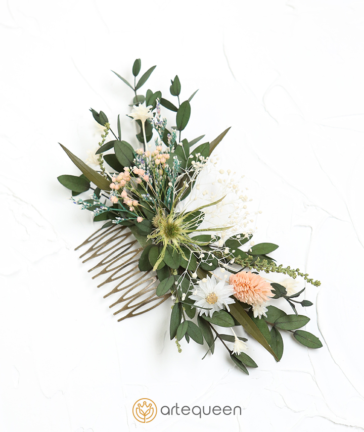 Bridal Haircomb made with naturally preserved greenery parvifolia flower