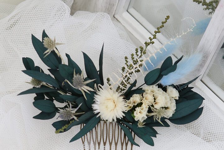 Bridal Haircomb Made with Naturally preserved lightgreen, white, parvilfolia, greenery flower