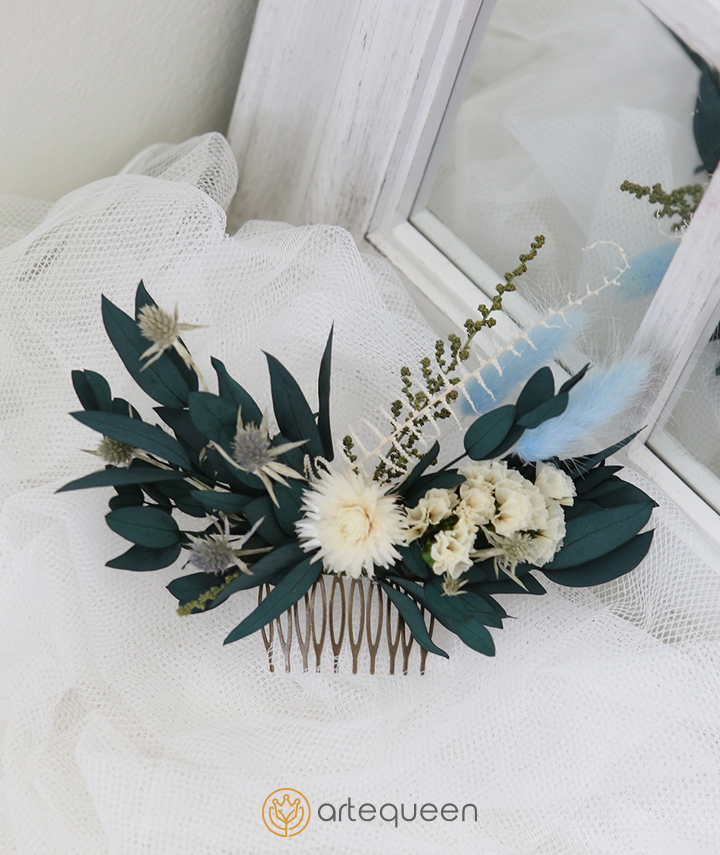Bridal Haircomb Made with Naturally preserved lightgreen, white, parvilfolia, greenery flower