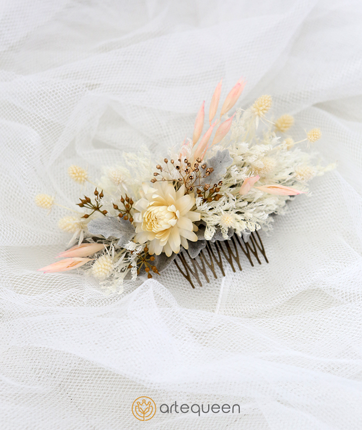 Bridal Haircomb made with natural preserved flower with pastel mixed color