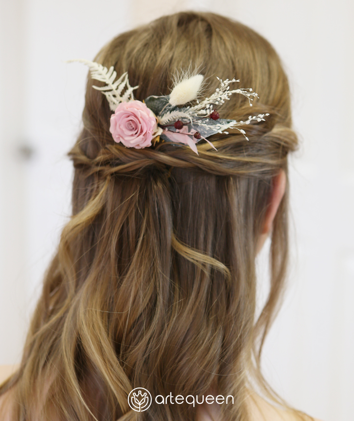 Bridal Haircomb Made with natural preserved pink garden rose