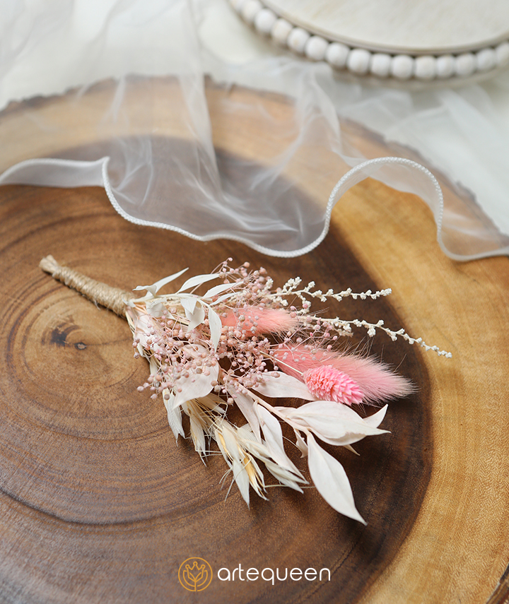 Natural Groom's floral wedding preserved pink flower boutonniere