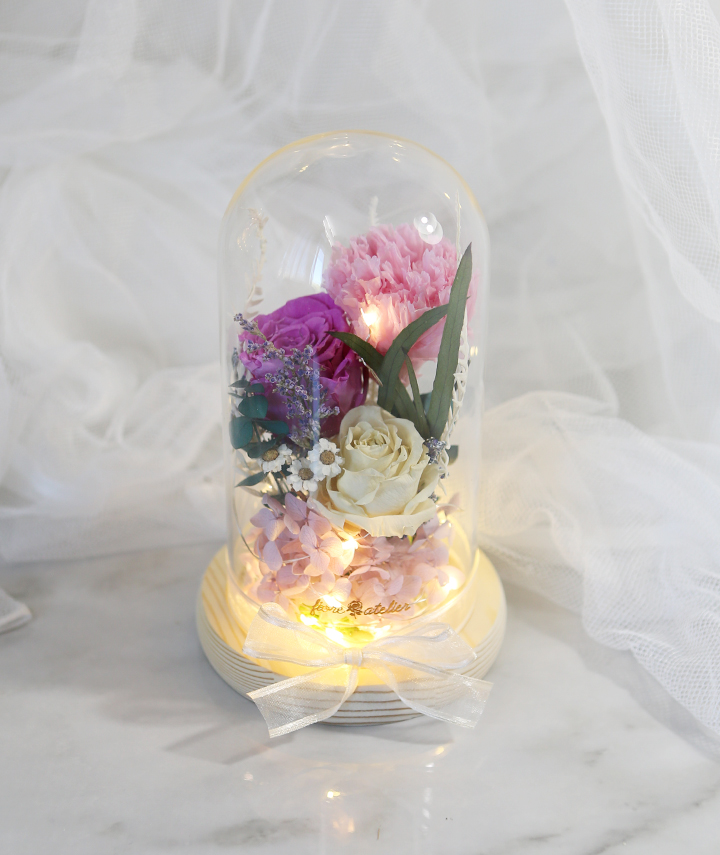 artequeen_purple-pink-ivory-flower-glass-dome-02