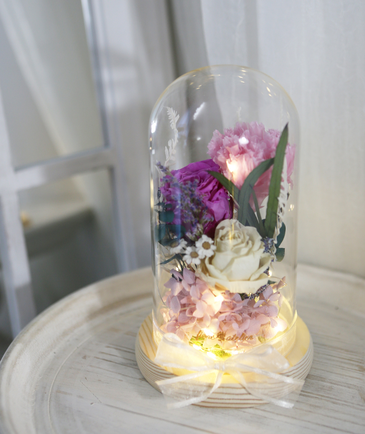 artequeen_purple-pink-ivory-flower-glass-dome-03