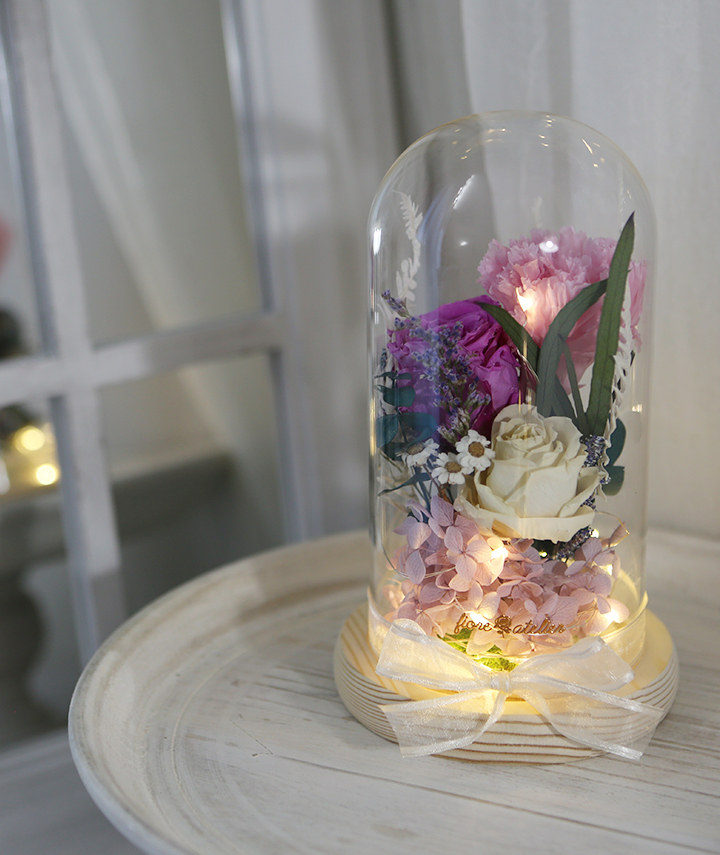 artequeen_purple-pink-ivory-flower-glass-dome-04