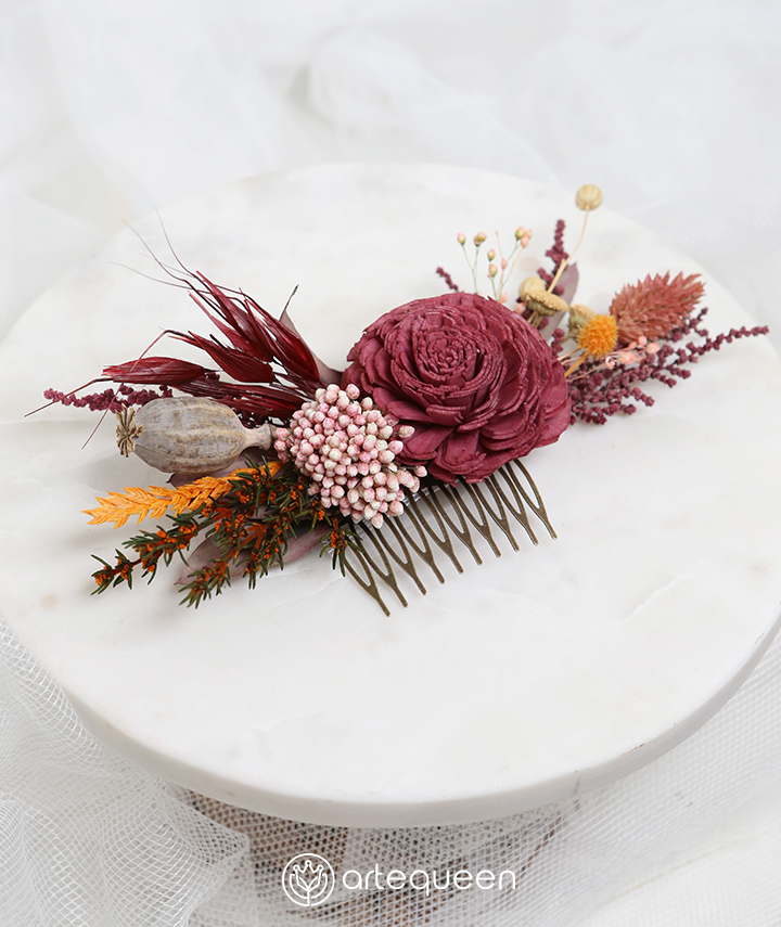 Bridal Haircomb handmade with naturally preserved purple sola flower