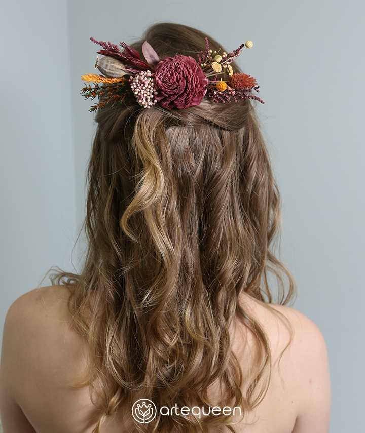 Bridal Haircomb handmade with naturally preserved purple sola flower