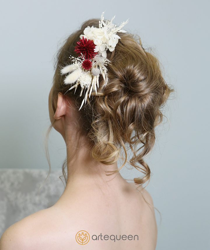 Bridal Floral Haircomb made with naturally preserved Red Echinops flower