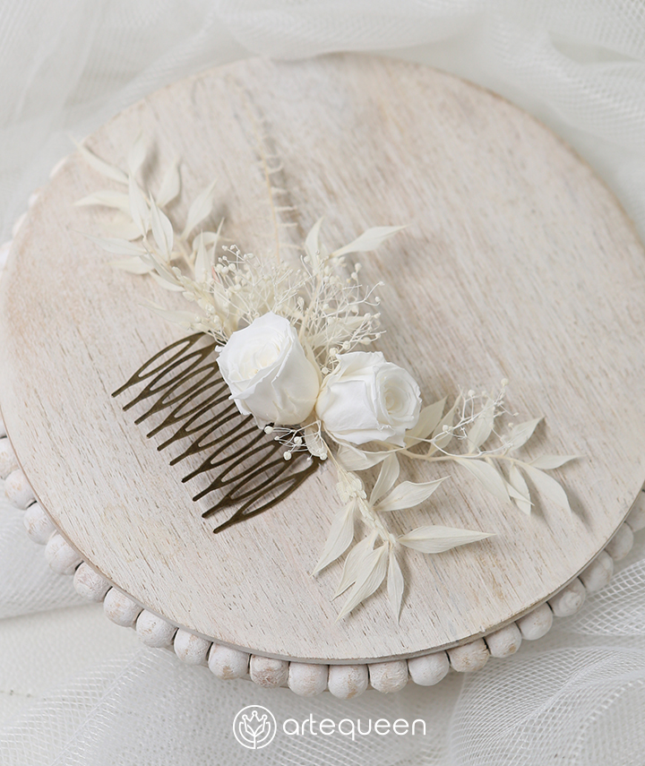 Bridal Haircomb made with preserved mini white rose